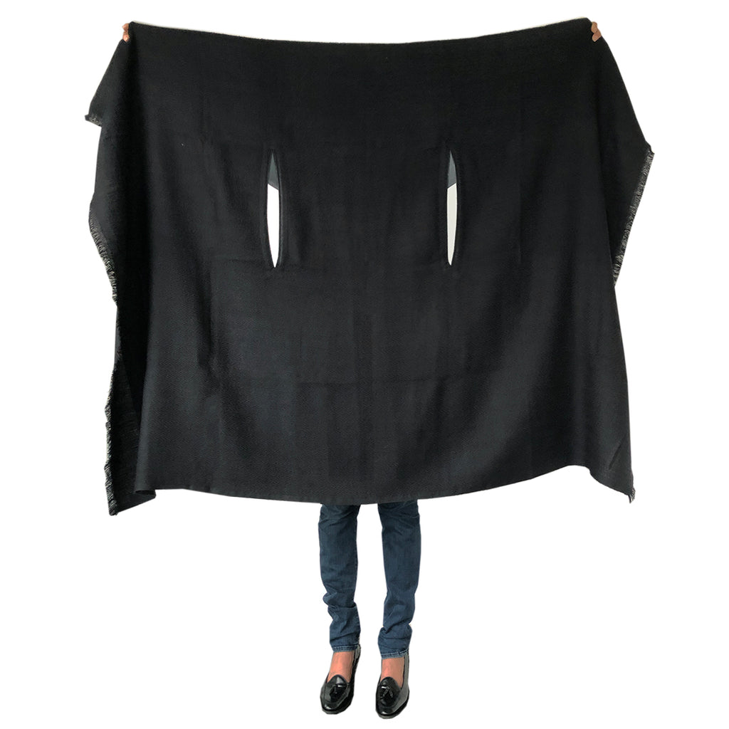 Shop all black sustainable plus size wool cape by julahas. Wear it long or wear it short.