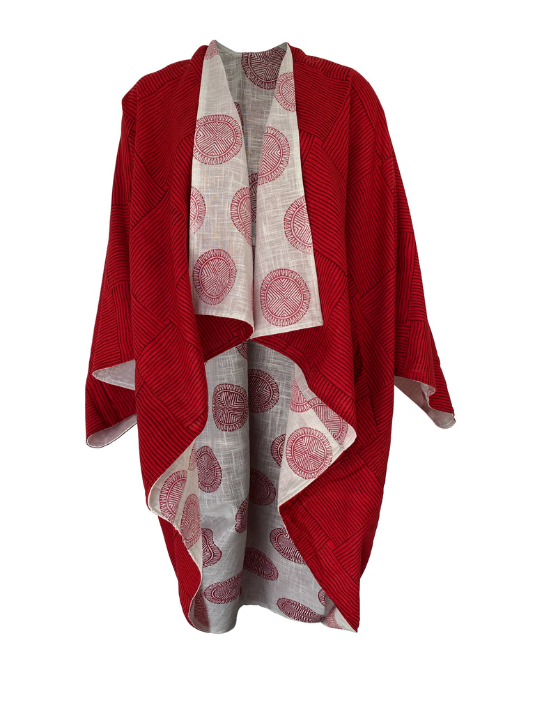 Shop reversible cotton kimono in white and red by JULAHAS
