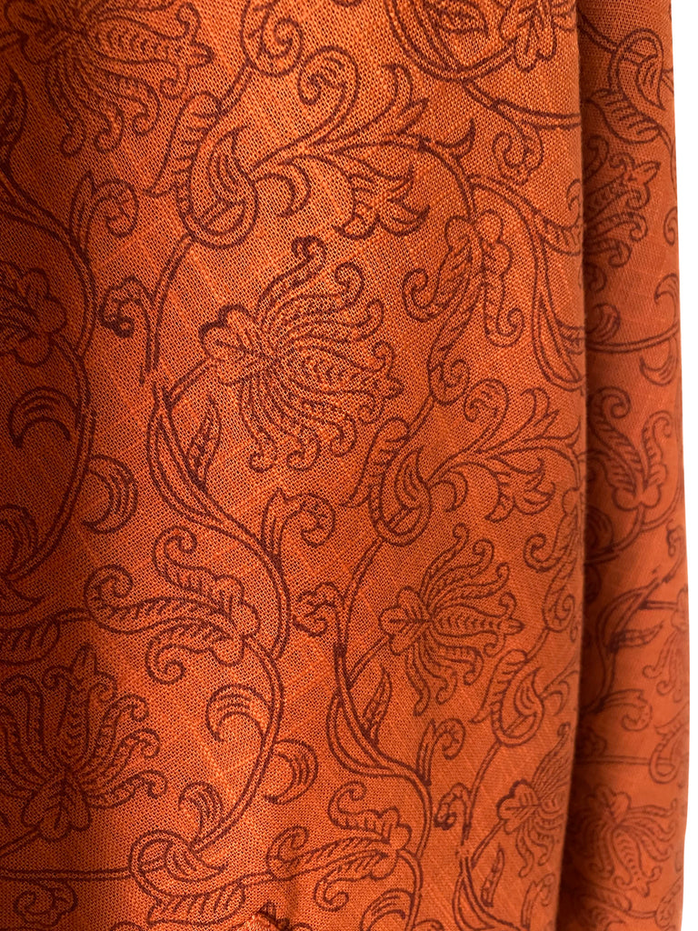 Rust and brown block printing cotton reversible kimono