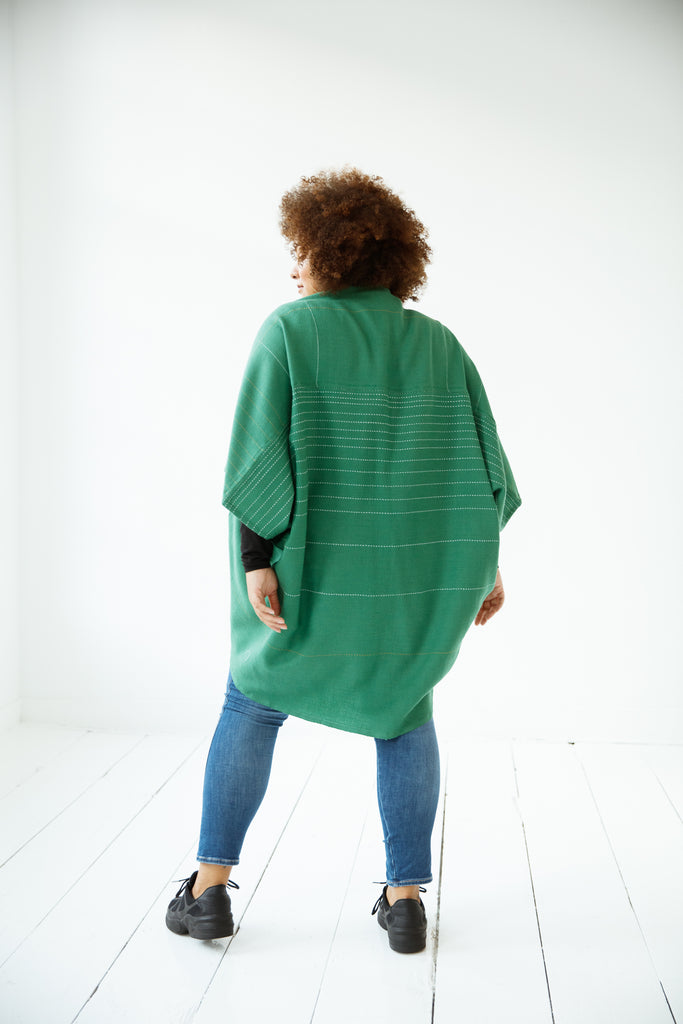 Stylish Jade green wool kimono for plus size women