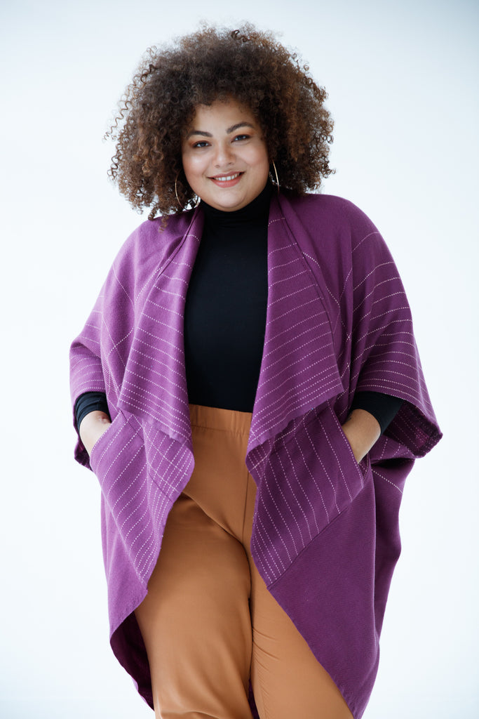 Plum coloured stylish wool kimono for plus size women