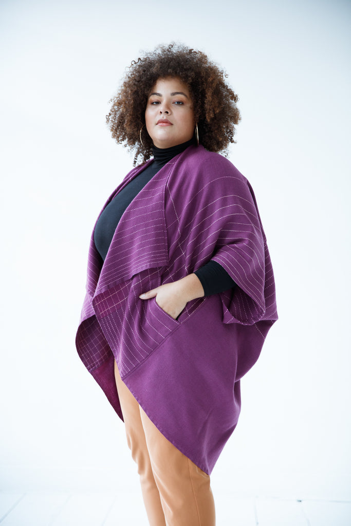 Plum coloured stylish wool kimono for plus size women
