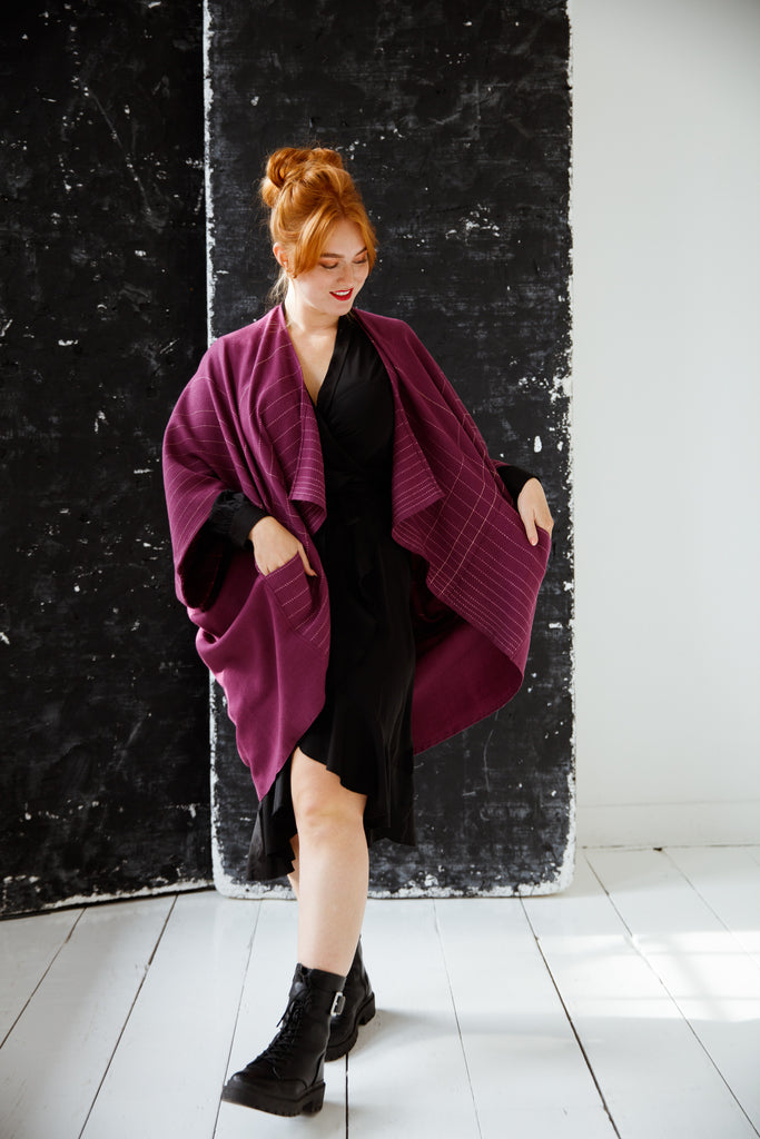 Warm wool plum Kimono with pockets for women JULAHAS
