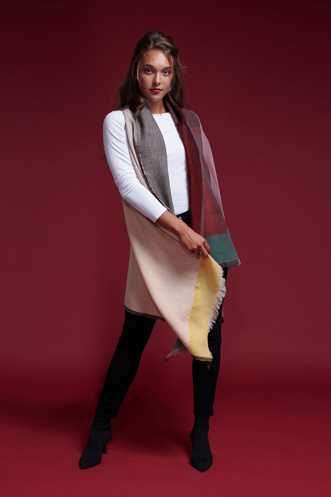Shop Salmon and Red Wool Cape with imperfections Daria Seine