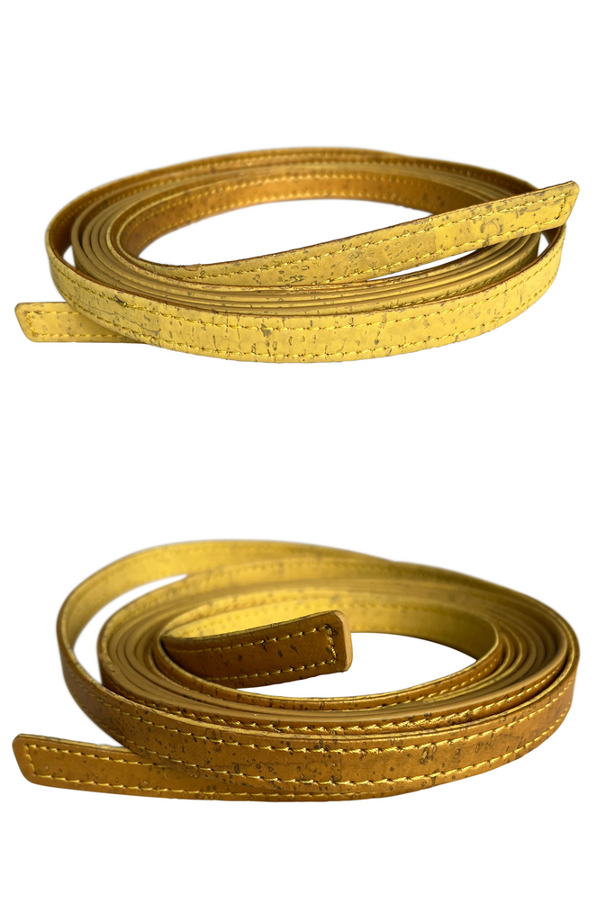 Reversible cork skinny belt in yellow and gold | JULAHAS