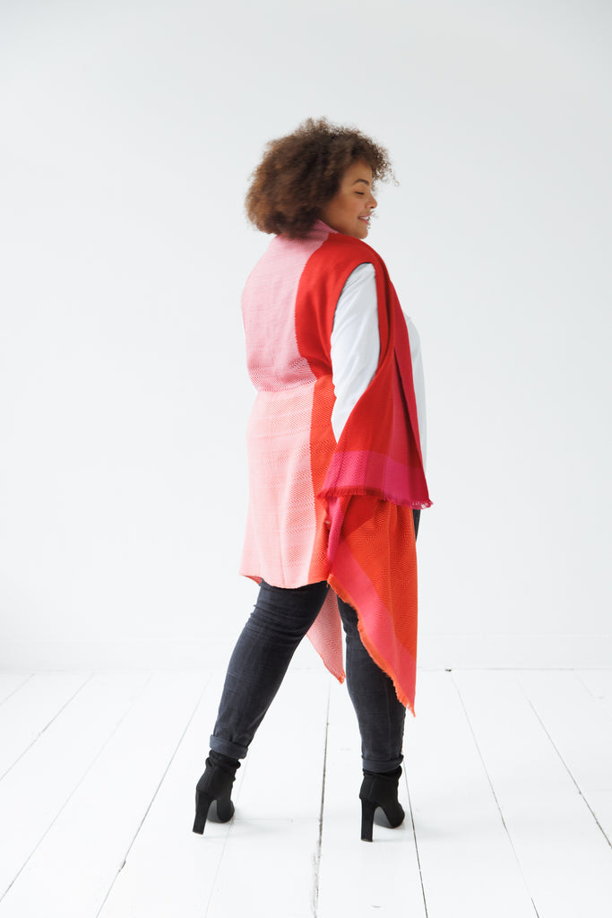 Plus size cotton cape in Cherry colours by JULAHAS. Wear in 15 ways.