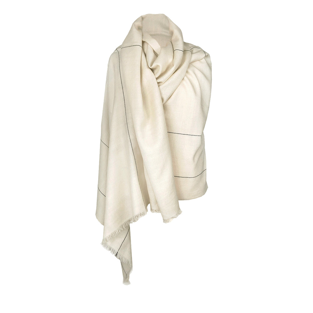 Wrapped style of off white pure wool CELESTIAL Cape Ariel - JULAHAS