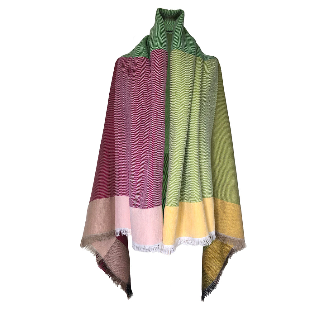 Shop pink and green unique stylish wool cape for women DARIA Cape Yukon - JULAHAS
