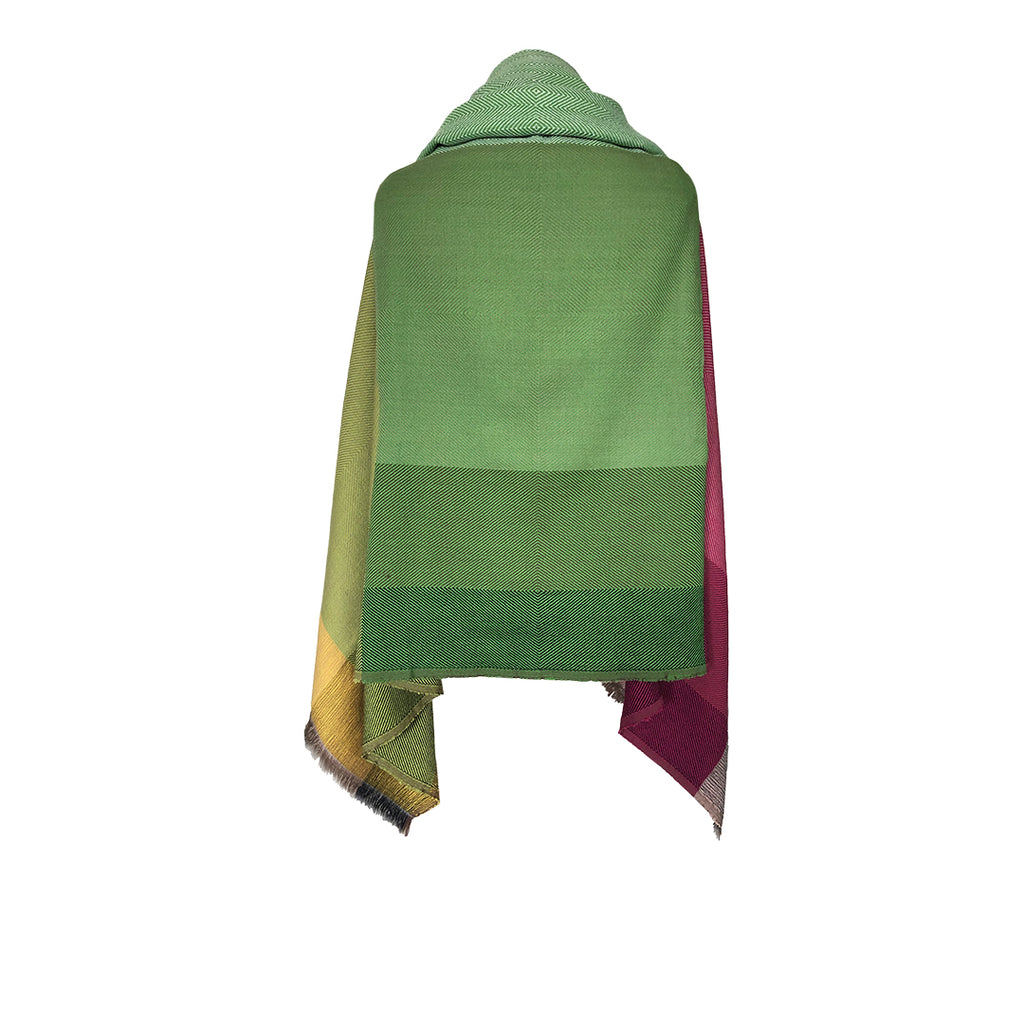 Shop sustainable handmade plus size wool Cape for women in pink and green Julahas cape Yukon