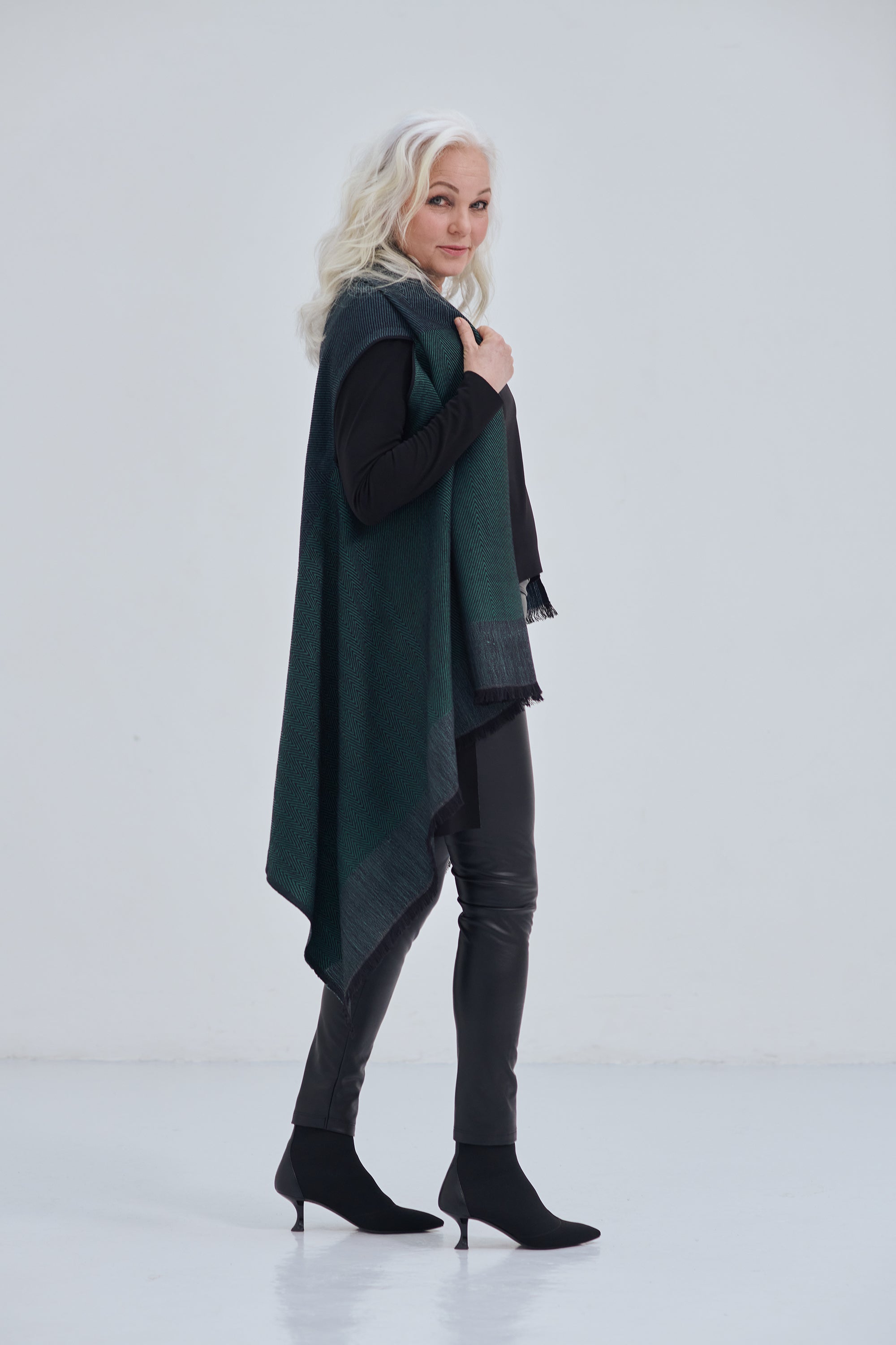 Teal Green Wool Cape DARIA Zanskar Versatile Layering Piece | JULAHAS