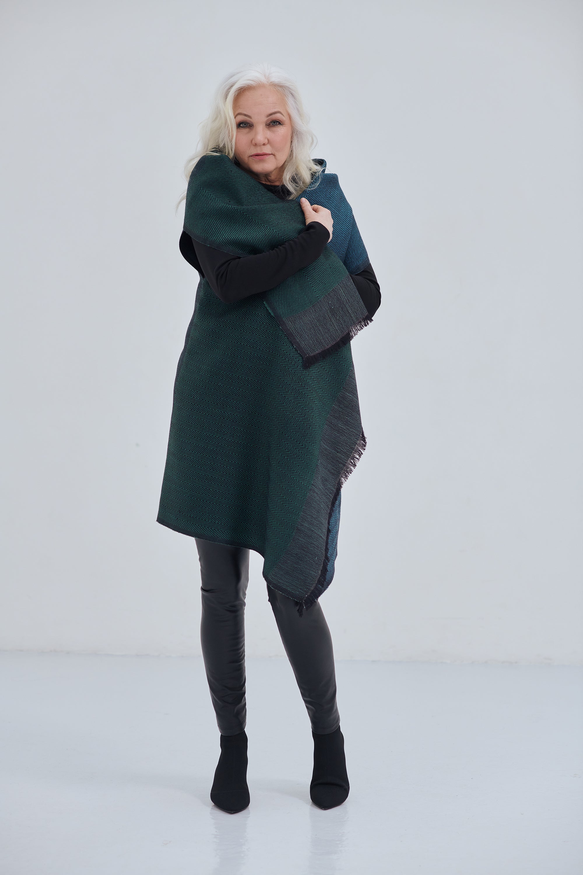Teal Green Wool Cape DARIA Zanskar Versatile Layering Piece | JULAHAS